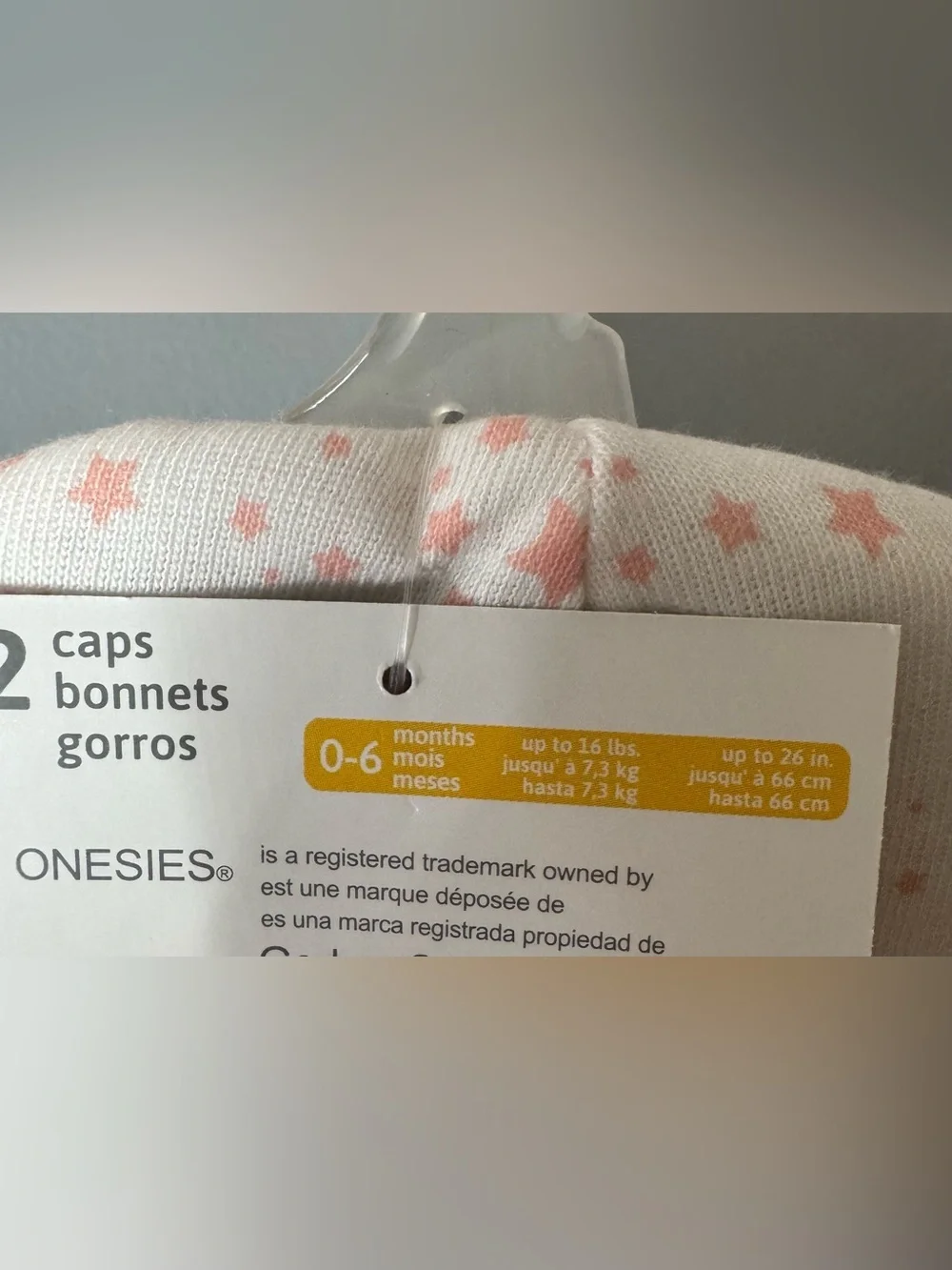 Gerber White Baby Beanie pink Star Accents 2-pack set babies 0-6 months